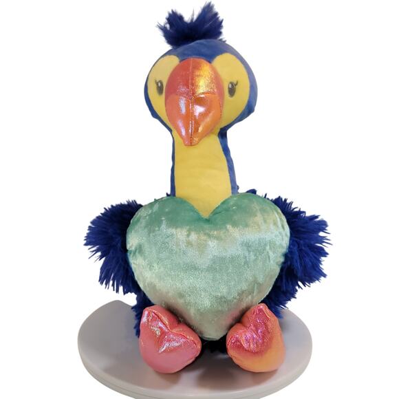 Blue Flamingo with Green Heart Plush Bird Stuffed Animal 12" Plushy Stuffy Soft - Picture 2 of 12